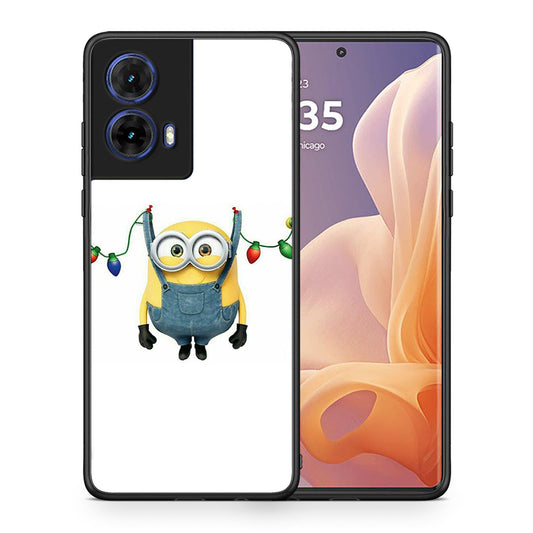 Θήκη Motorola Moto G85 Xmas Minion Lights από τη Smartfits με σχέδιο στο πίσω μέρος και μαύρο περίβλημα | Motorola Moto G85 Xmas Minion Lights case with colorful back and black bezels