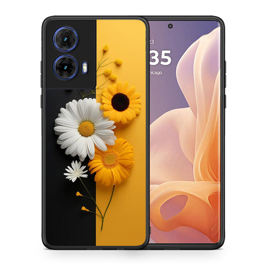 Θήκη Motorola Moto G85 Yellow Daisies από τη Smartfits με σχέδιο στο πίσω μέρος και μαύρο περίβλημα | Motorola Moto G85 Yellow Daisies case with colorful back and black bezels