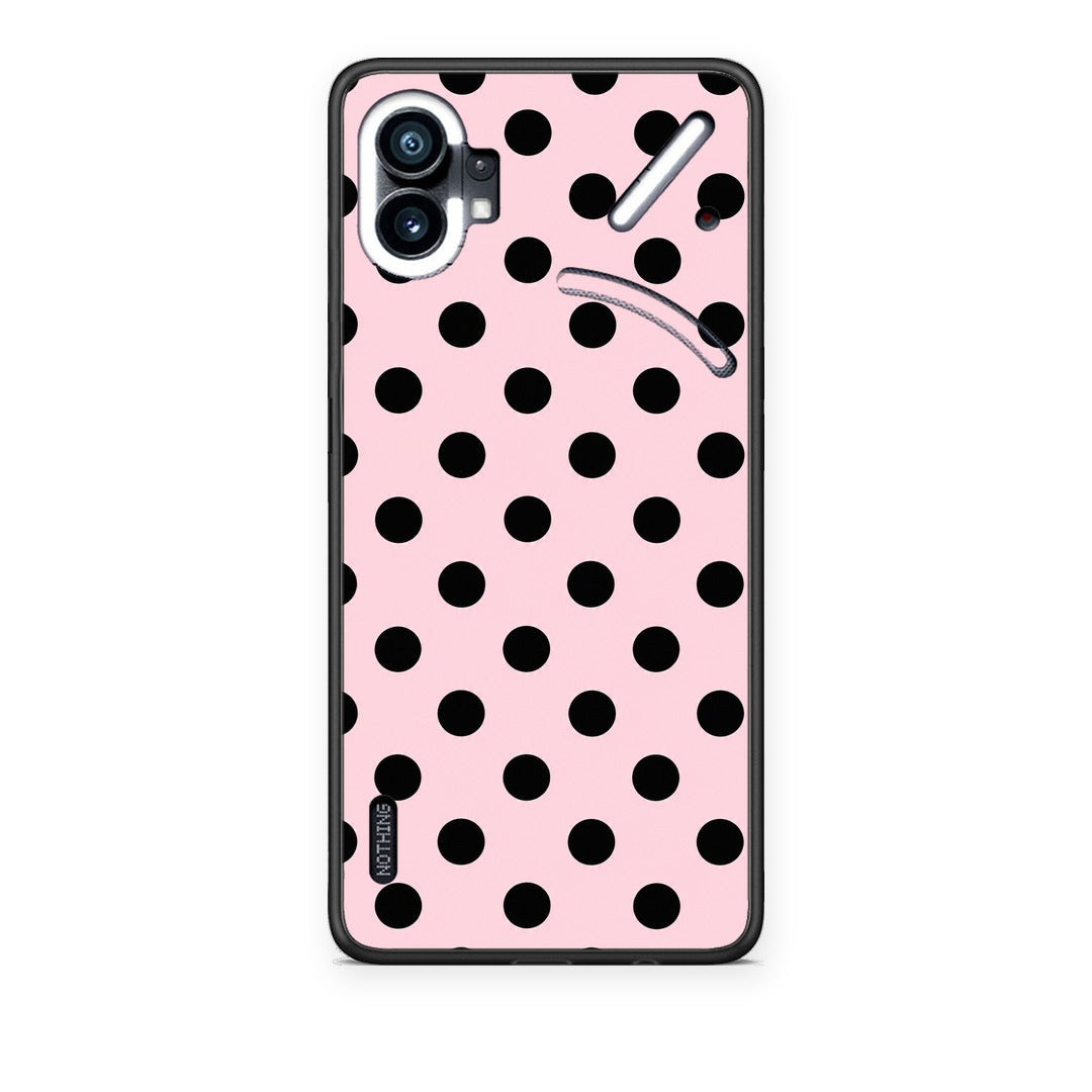 Θήκη Nothing Phone 1 Black Polka Dots on Pink από τη Smartfits με σχέδιο στο πίσω μέρος και μαύρο περίβλημα | Nothing Phone 1 Black Polka Dots on Pink case with colorful back and black bezels