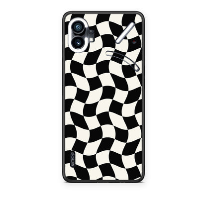 Θήκη Nothing Phone 1 Black and Cream Wavy Checkerboard από τη Smartfits με σχέδιο στο πίσω μέρος και μαύρο περίβλημα | Nothing Phone 1 Black and Cream Wavy Checkerboard case with colorful back and black bezels