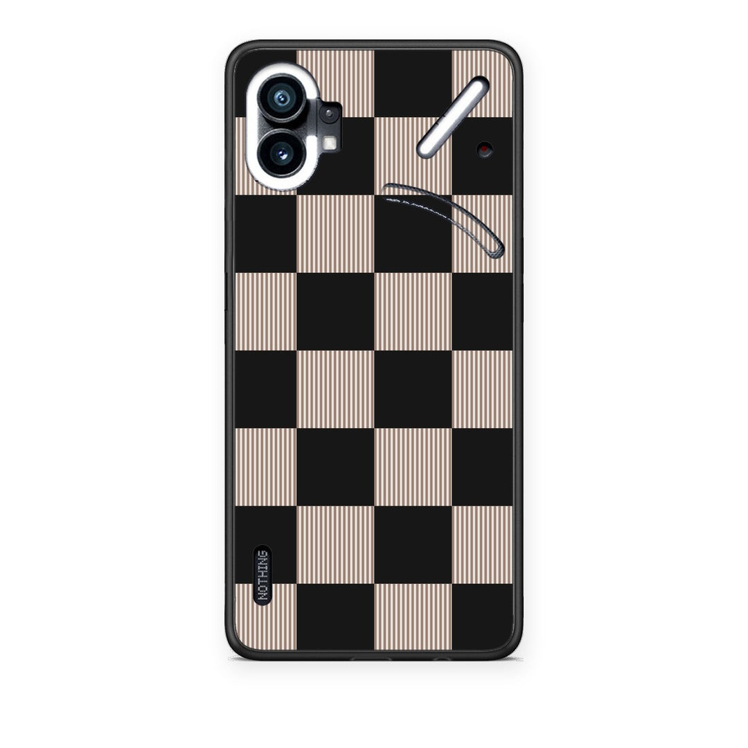 Θήκη Nothing Phone 1 Black and Taupe Striped Checks από τη Smartfits με σχέδιο στο πίσω μέρος και μαύρο περίβλημα | Nothing Phone 1 Black and Taupe Striped Checks case with colorful back and black bezels