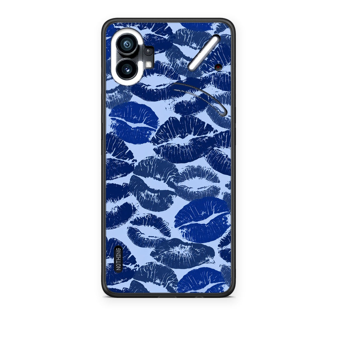 Θήκη Nothing Phone 1 Blue Lipstick Kisses από τη Smartfits με σχέδιο στο πίσω μέρος και μαύρο περίβλημα | Nothing Phone 1 Blue Lipstick Kisses case with colorful back and black bezels