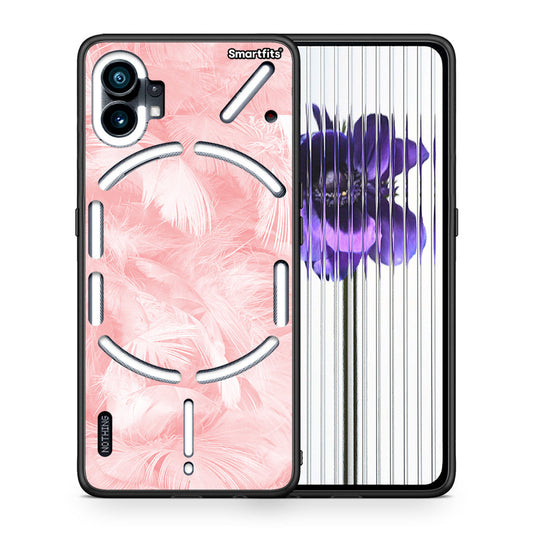 Θήκη Nothing Phone 1 Pink Feather Boho από τη Smartfits με σχέδιο στο πίσω μέρος και μαύρο περίβλημα | Nothing Phone 1 Pink Feather Boho case with colorful back and black bezels
