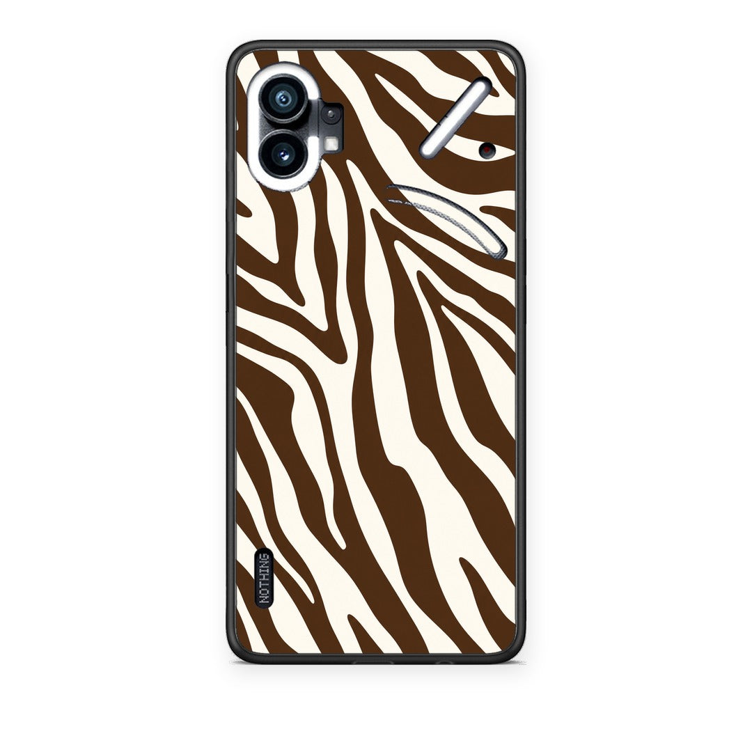 Θήκη Nothing Phone 1 Brown and Cream Zebra Stripes από τη Smartfits με σχέδιο στο πίσω μέρος και μαύρο περίβλημα | Nothing Phone 1 Brown and Cream Zebra Stripes case with colorful back and black bezels