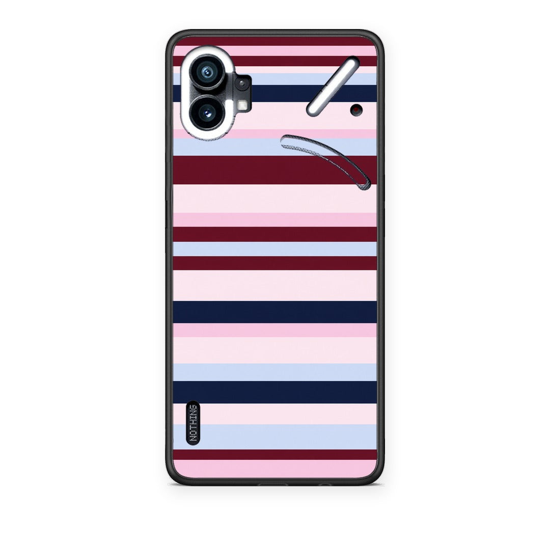 Θήκη Nothing Phone 1 Burgundy Pink and Blue Horizontal Stripes από τη Smartfits με σχέδιο στο πίσω μέρος και μαύρο περίβλημα | Nothing Phone 1 Burgundy Pink and Blue Horizontal Stripes case with colorful back and black bezels