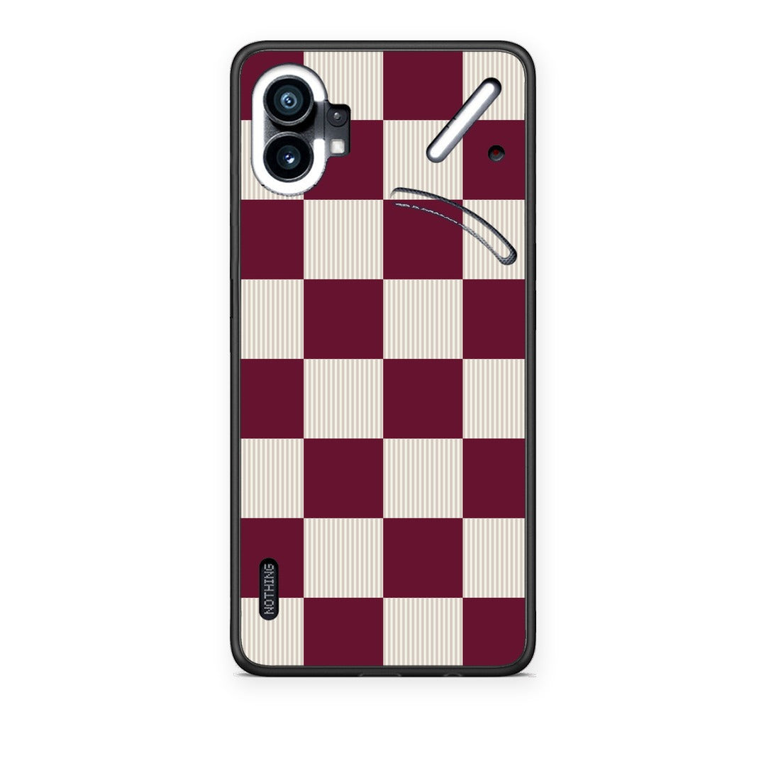 Θήκη Nothing Phone 1 Burgundy and Cream Striped Checks από τη Smartfits με σχέδιο στο πίσω μέρος και μαύρο περίβλημα | Nothing Phone 1 Burgundy and Cream Striped Checks case with colorful back and black bezels