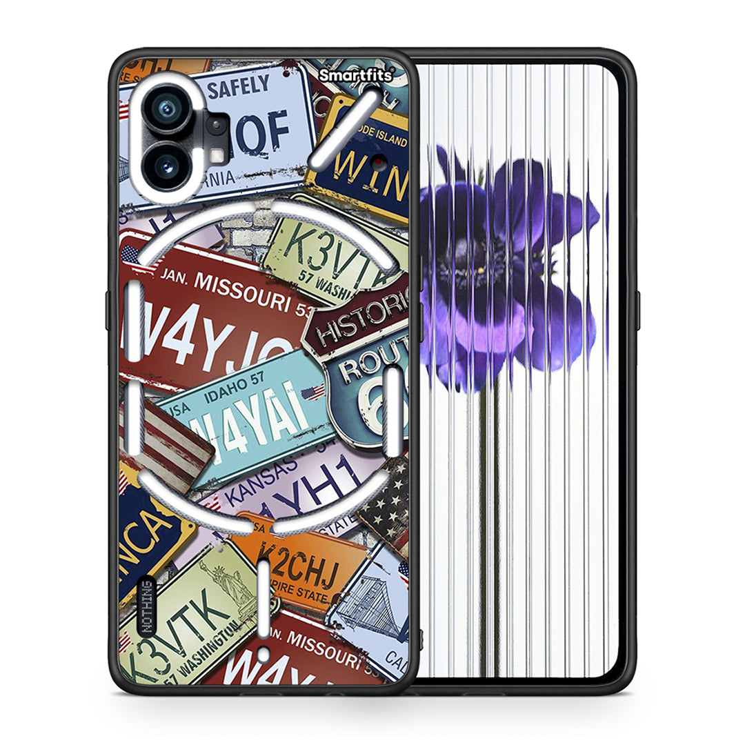 Θήκη Nothing Phone 1 Car Plates από τη Smartfits με σχέδιο στο πίσω μέρος και μαύρο περίβλημα | Nothing Phone 1 Car Plates case with colorful back and black bezels
