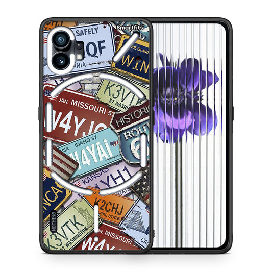 Θήκη Nothing Phone 1 Car Plates από τη Smartfits με σχέδιο στο πίσω μέρος και μαύρο περίβλημα | Nothing Phone 1 Car Plates case with colorful back and black bezels