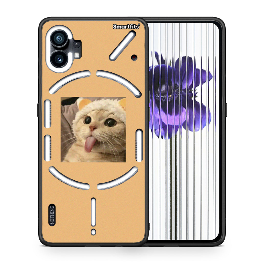 Θήκη Nothing Phone 1 Cat Tongue από τη Smartfits με σχέδιο στο πίσω μέρος και μαύρο περίβλημα | Nothing Phone 1 Cat Tongue case with colorful back and black bezels
