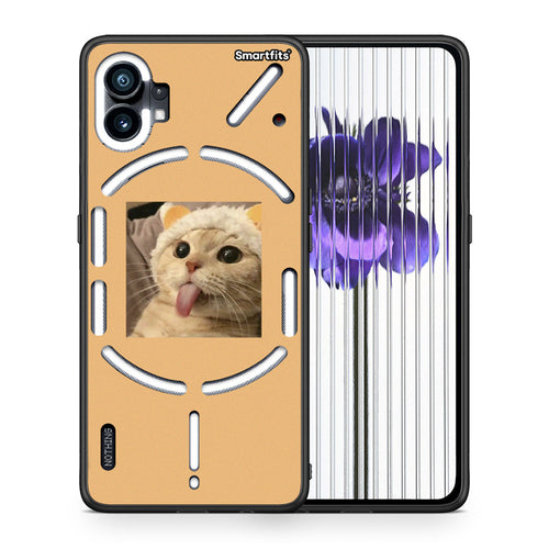Θήκη Nothing Phone 1 Cat Tongue από τη Smartfits με σχέδιο στο πίσω μέρος και μαύρο περίβλημα | Nothing Phone 1 Cat Tongue case with colorful back and black bezels