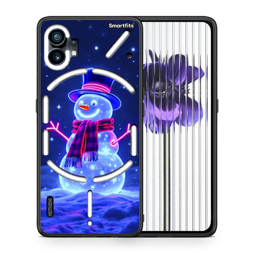 Θήκη Nothing Phone 1 Christmas Neon Snowman από τη Smartfits με σχέδιο στο πίσω μέρος και μαύρο περίβλημα | Nothing Phone 1 Christmas Neon Snowman case with colorful back and black bezels
