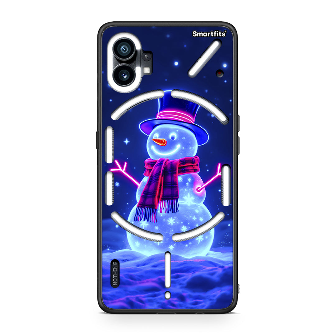 Nothing Phone 1 Christmas Neon Snowman θήκη από τη Smartfits με σχέδιο στο πίσω μέρος και μαύρο περίβλημα | Smartphone case with colorful back and black bezels by Smartfits