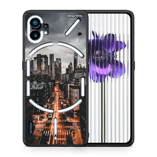 Θήκη Nothing Phone 1 City Lights από τη Smartfits με σχέδιο στο πίσω μέρος και μαύρο περίβλημα | Nothing Phone 1 City Lights case with colorful back and black bezels