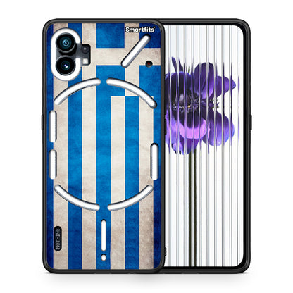 Θήκη Nothing Phone 1 Greek Flag από τη Smartfits με σχέδιο στο πίσω μέρος και μαύρο περίβλημα | Nothing Phone 1 Greek Flag case with colorful back and black bezels