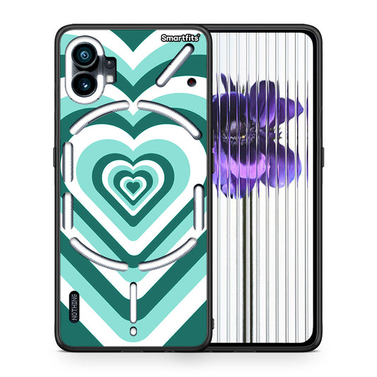 Θήκη Nothing Phone 1 Green Hearts από τη Smartfits με σχέδιο στο πίσω μέρος και μαύρο περίβλημα | Nothing Phone 1 Green Hearts case with colorful back and black bezels