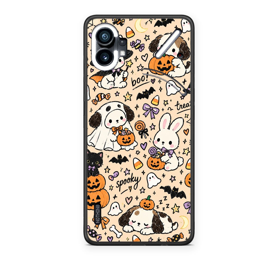 Θήκη Nothing Phone 1 Halloween Puppies and Friends on Cream από τη Smartfits με σχέδιο στο πίσω μέρος και μαύρο περίβλημα | Nothing Phone 1 Halloween Puppies and Friends on Cream case with colorful back and black bezels
