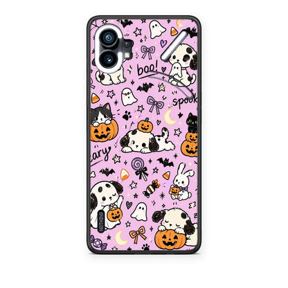 Θήκη Nothing Phone 1 Halloween Puppies and Friends on Lilac από τη Smartfits με σχέδιο στο πίσω μέρος και μαύρο περίβλημα | Nothing Phone 1 Halloween Puppies and Friends on Lilac case with colorful back and black bezels