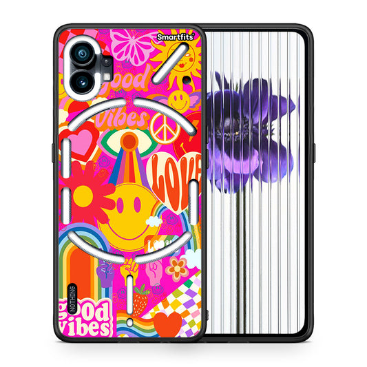 Θήκη Nothing Phone 1 Hippie Love από τη Smartfits με σχέδιο στο πίσω μέρος και μαύρο περίβλημα | Nothing Phone 1 Hippie Love case with colorful back and black bezels