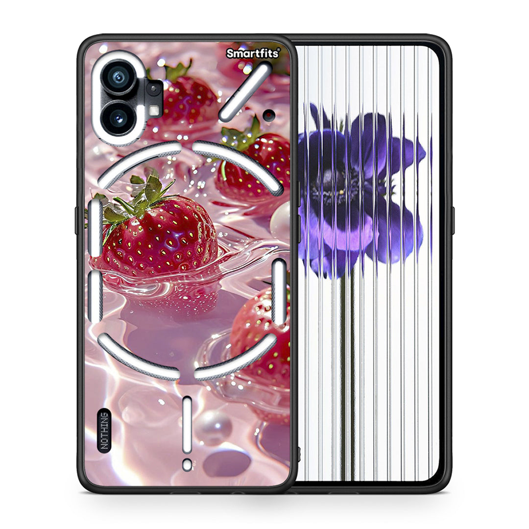 Θήκη Nothing Phone 1 Juicy Strawberries από τη Smartfits με σχέδιο στο πίσω μέρος και μαύρο περίβλημα | Nothing Phone 1 Juicy Strawberries case with colorful back and black bezels