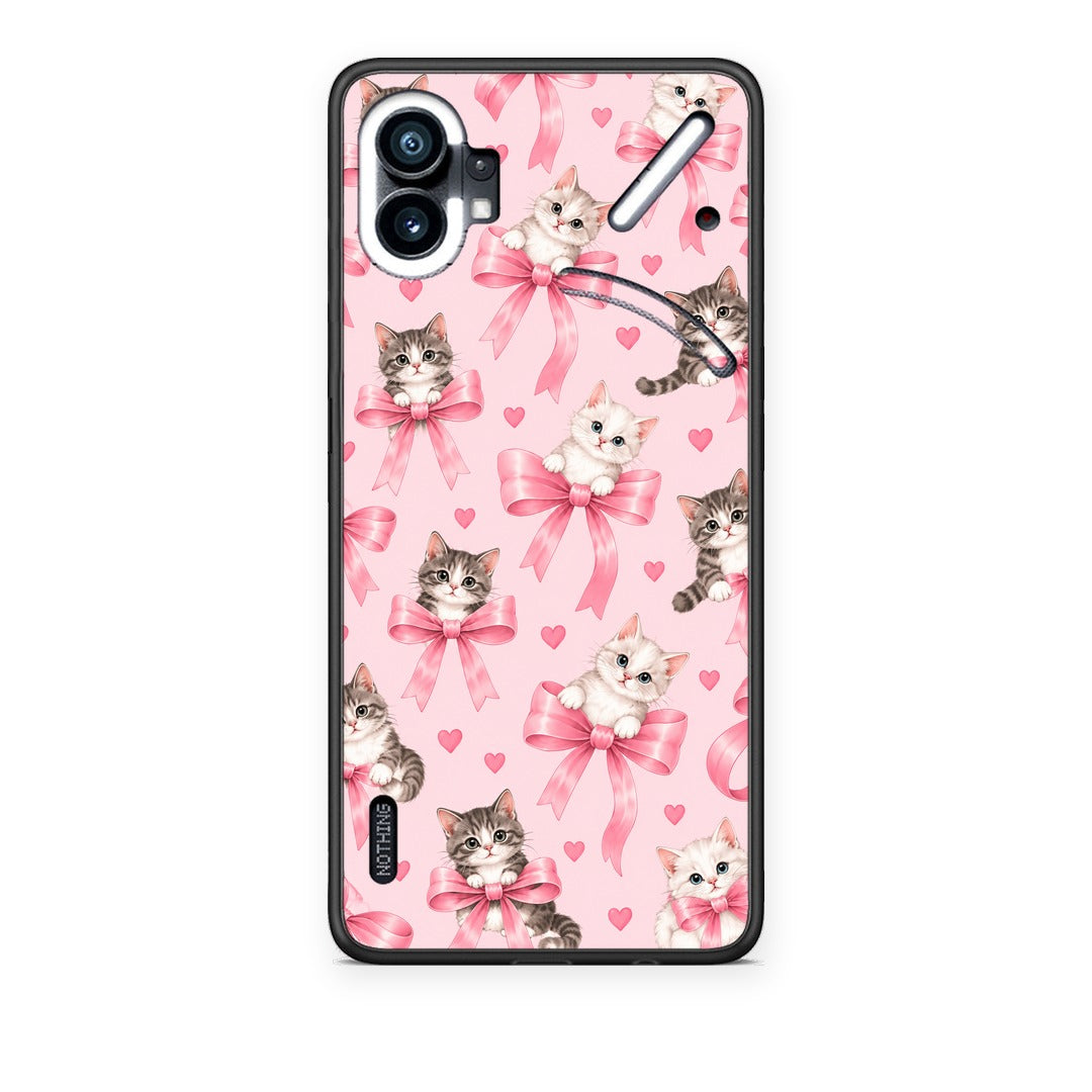 Θήκη Nothing Phone 1 Kittens and Pink Bows on Pink από τη Smartfits με σχέδιο στο πίσω μέρος και μαύρο περίβλημα | Nothing Phone 1 Kittens and Pink Bows on Pink case with colorful back and black bezels