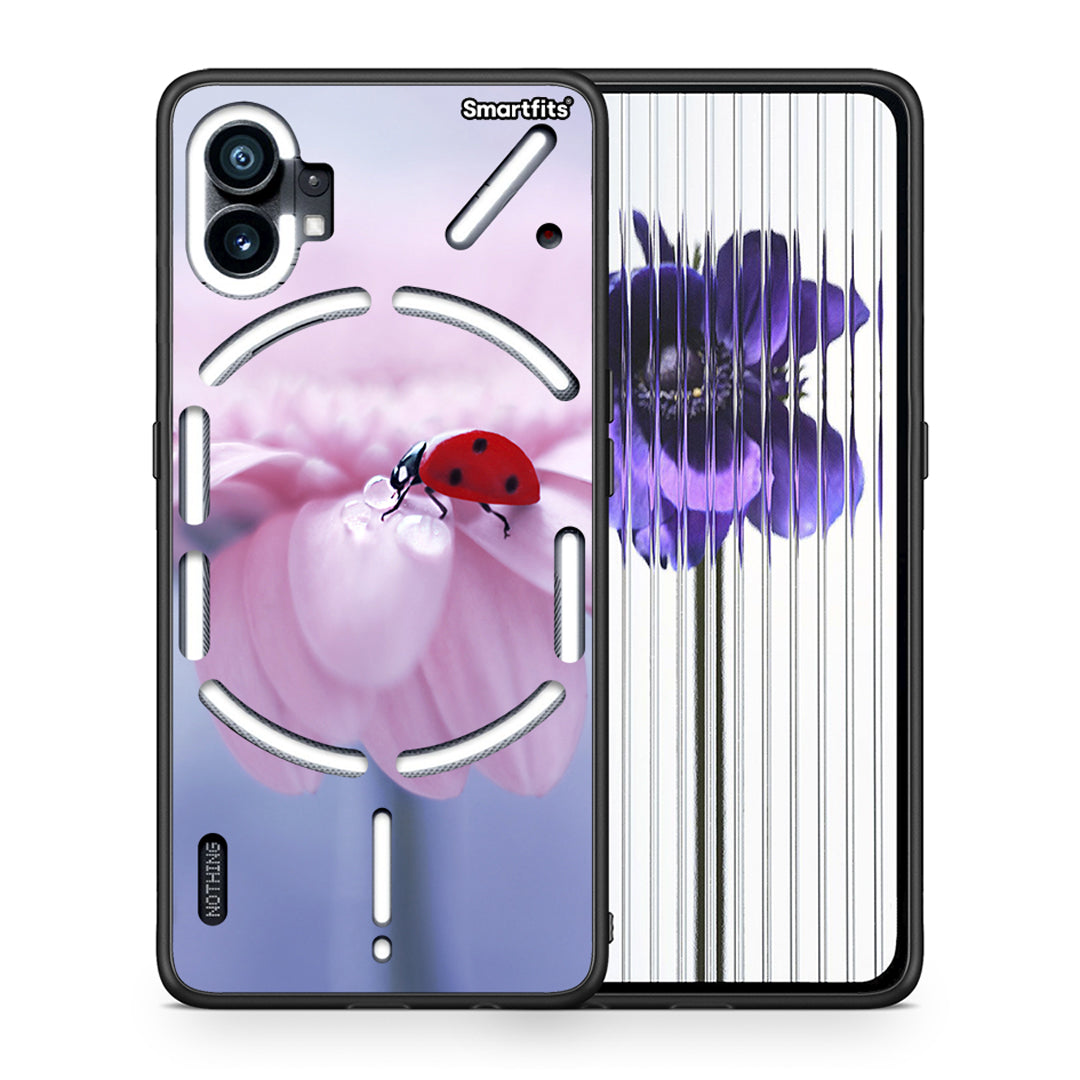 Θήκη Nothing Phone 1 Ladybug Flower από τη Smartfits με σχέδιο στο πίσω μέρος και μαύρο περίβλημα | Nothing Phone 1 Ladybug Flower case with colorful back and black bezels