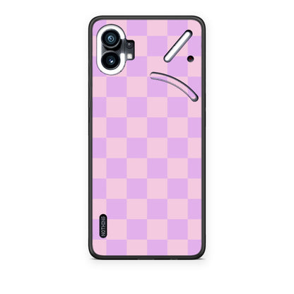 Θήκη Nothing Phone 1 Lavender and Pink Checkerboard από τη Smartfits με σχέδιο στο πίσω μέρος και μαύρο περίβλημα | Nothing Phone 1 Lavender and Pink Checkerboard case with colorful back and black bezels