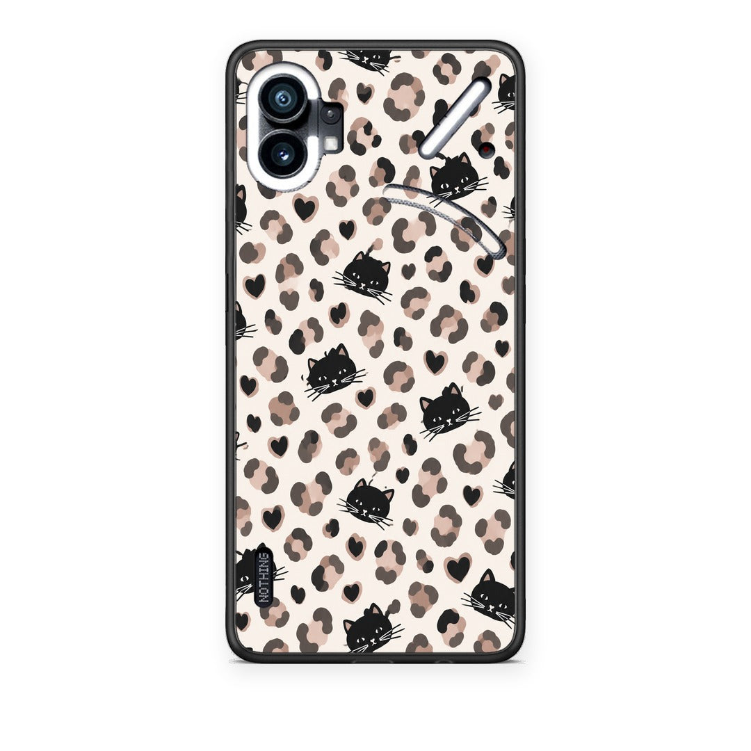 Θήκη Nothing Phone 1 Leopard Spots and Black Cats on Cream από τη Smartfits με σχέδιο στο πίσω μέρος και μαύρο περίβλημα | Nothing Phone 1 Leopard Spots and Black Cats on Cream case with colorful back and black bezels