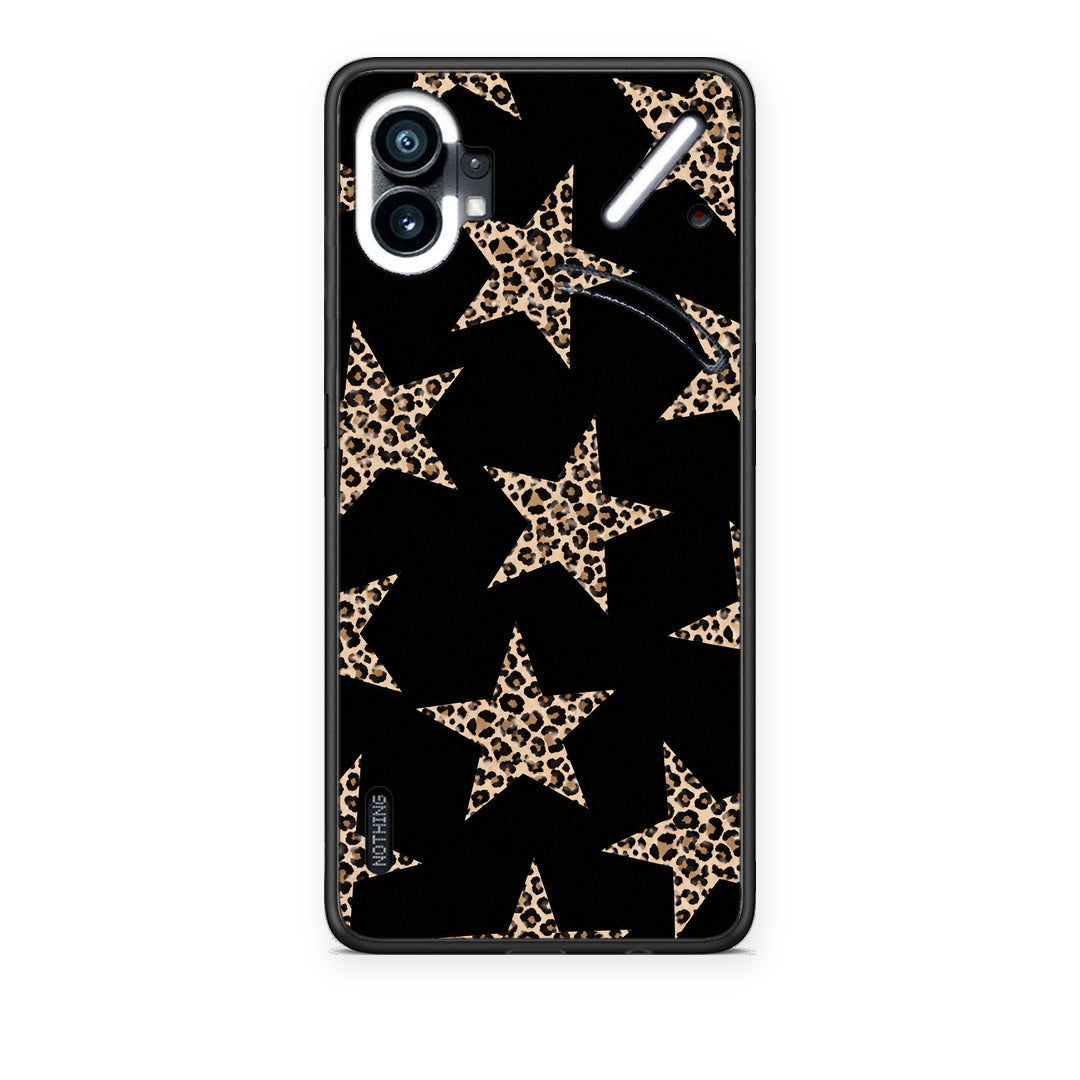 Θήκη Nothing Phone 1 Leopard Stars on Black από τη Smartfits με σχέδιο στο πίσω μέρος και μαύρο περίβλημα | Nothing Phone 1 Leopard Stars on Black case with colorful back and black bezels