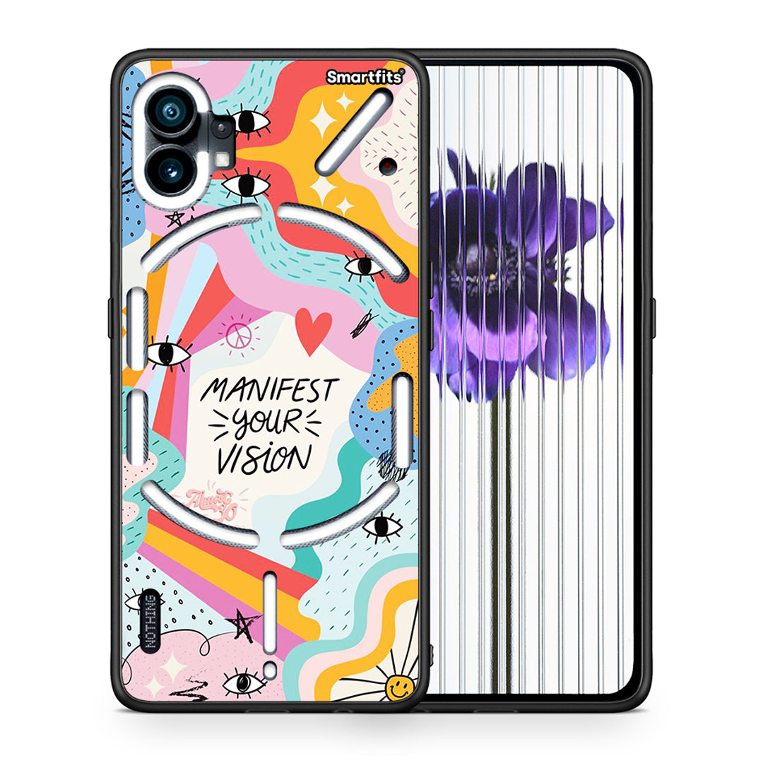 Θήκη Nothing Phone 1 Manifest Your Vision από τη Smartfits με σχέδιο στο πίσω μέρος και μαύρο περίβλημα | Nothing Phone 1 Manifest Your Vision case with colorful back and black bezels
