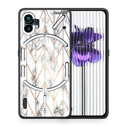 Θήκη Nothing Phone 1 Gold Geometric Marble από τη Smartfits με σχέδιο στο πίσω μέρος και μαύρο περίβλημα | Nothing Phone 1 Gold Geometric Marble case with colorful back and black bezels
