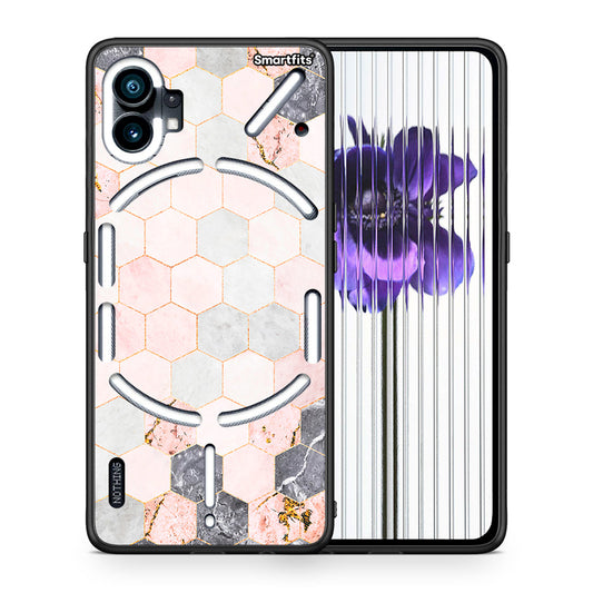 Θήκη Nothing Phone 1 Hexagon Pink Marble από τη Smartfits με σχέδιο στο πίσω μέρος και μαύρο περίβλημα | Nothing Phone 1 Hexagon Pink Marble case with colorful back and black bezels