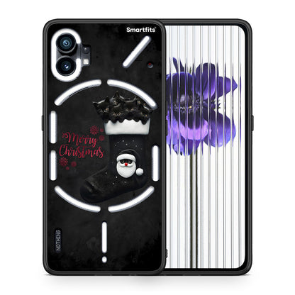 Θήκη Nothing Phone 1 Merry Cat Christmas από τη Smartfits με σχέδιο στο πίσω μέρος και μαύρο περίβλημα | Nothing Phone 1 Merry Cat Christmas case with colorful back and black bezels