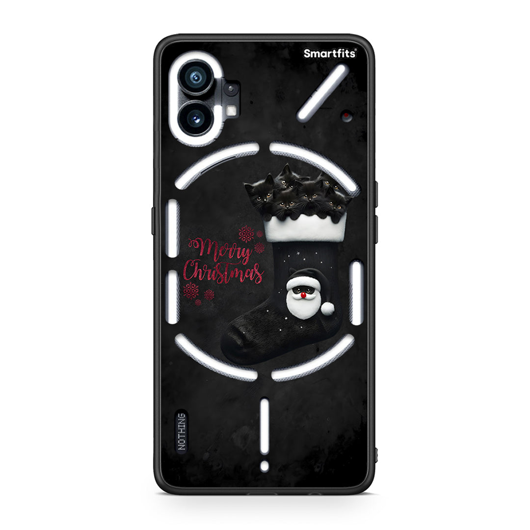 Nothing Phone 1 Merry Cat Christmas θήκη από τη Smartfits με σχέδιο στο πίσω μέρος και μαύρο περίβλημα | Smartphone case with colorful back and black bezels by Smartfits