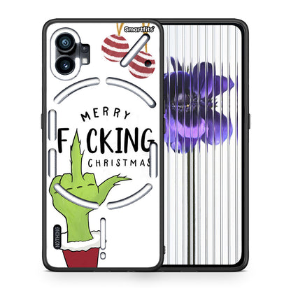 Θήκη Nothing Phone 1 Merry F Xmas από τη Smartfits με σχέδιο στο πίσω μέρος και μαύρο περίβλημα | Nothing Phone 1 Merry F Xmas case with colorful back and black bezels