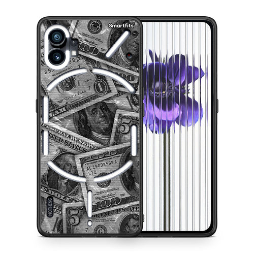 Θήκη Nothing Phone 1 Money Dollars από τη Smartfits με σχέδιο στο πίσω μέρος και μαύρο περίβλημα | Nothing Phone 1 Money Dollars case with colorful back and black bezels