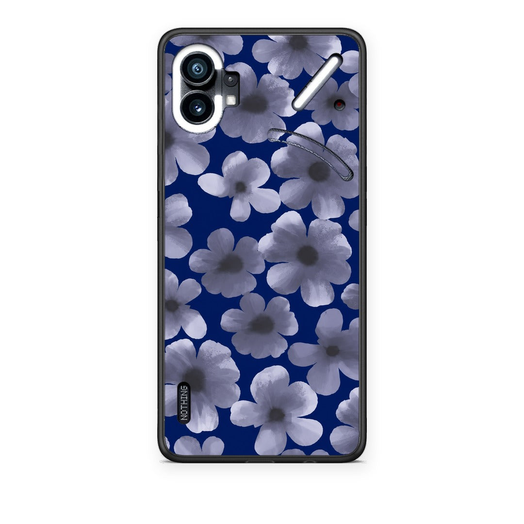 Θήκη Nothing Phone 1 Pale Blue Flowers on Navy από τη Smartfits με σχέδιο στο πίσω μέρος και μαύρο περίβλημα | Nothing Phone 1 Pale Blue Flowers on Navy case with colorful back and black bezels