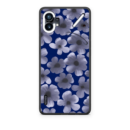 Θήκη Nothing Phone 1 Pale Blue Flowers on Navy από τη Smartfits με σχέδιο στο πίσω μέρος και μαύρο περίβλημα | Nothing Phone 1 Pale Blue Flowers on Navy case with colorful back and black bezels
