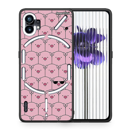 Θήκη Nothing Phone 1 Pig Glasses από τη Smartfits με σχέδιο στο πίσω μέρος και μαύρο περίβλημα | Nothing Phone 1 Pig Glasses case with colorful back and black bezels