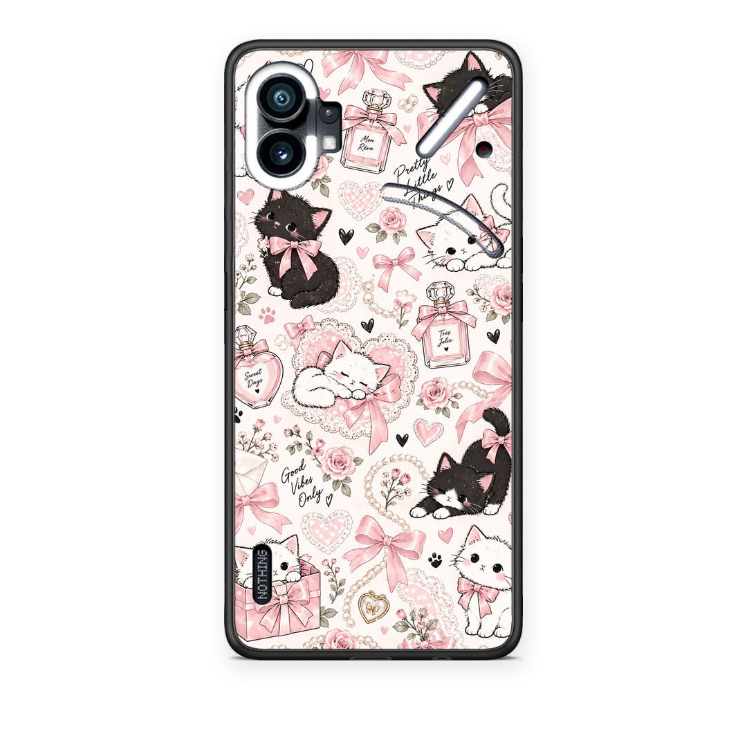 Θήκη Nothing Phone 1 Pink Bows and Kittens Collage από τη Smartfits με σχέδιο στο πίσω μέρος και μαύρο περίβλημα | Nothing Phone 1 Pink Bows and Kittens Collage case with colorful back and black bezels