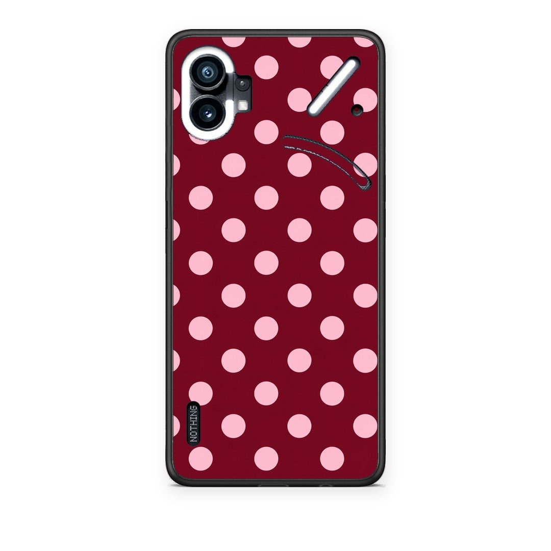 Θήκη Nothing Phone 1 Pink Polka Dots on Burgundy από τη Smartfits με σχέδιο στο πίσω μέρος και μαύρο περίβλημα | Nothing Phone 1 Pink Polka Dots on Burgundy case with colorful back and black bezels