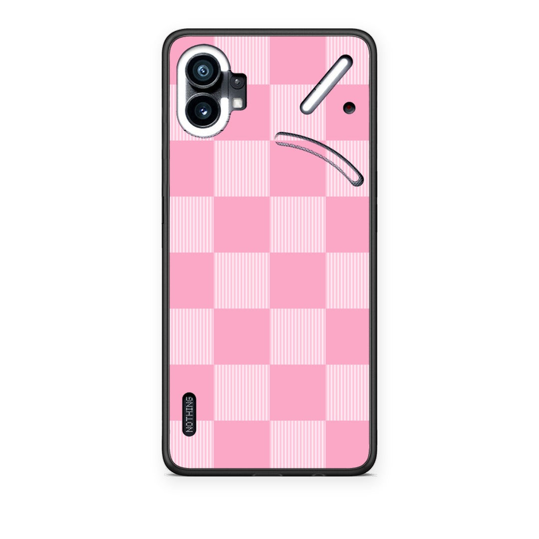 Θήκη Nothing Phone 1 Pink and White Striped Checks από τη Smartfits με σχέδιο στο πίσω μέρος και μαύρο περίβλημα | Nothing Phone 1 Pink and White Striped Checks case with colorful back and black bezels