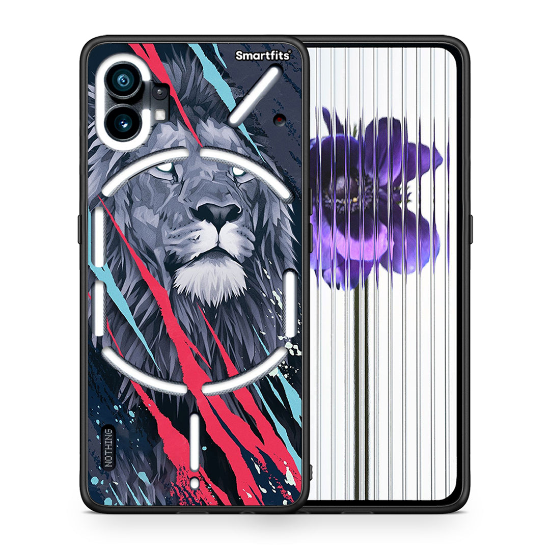 Θήκη Nothing Phone 1 Lion Designer PopArt από τη Smartfits με σχέδιο στο πίσω μέρος και μαύρο περίβλημα | Nothing Phone 1 Lion Designer PopArt case with colorful back and black bezels