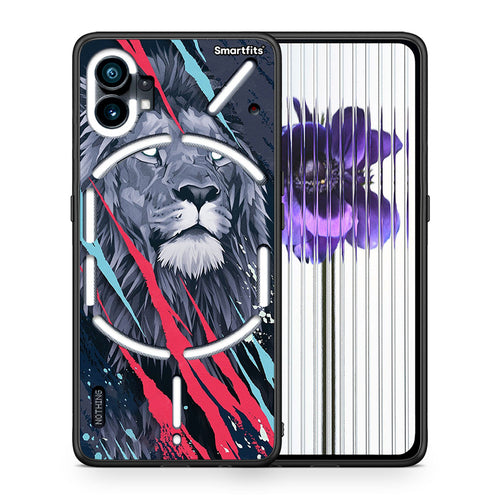 Θήκη Nothing Phone 1 Lion Designer PopArt από τη Smartfits με σχέδιο στο πίσω μέρος και μαύρο περίβλημα | Nothing Phone 1 Lion Designer PopArt case with colorful back and black bezels