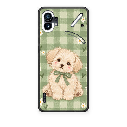 Θήκη Nothing Phone 1 Puppy and Daisies on Sage Gingham από τη Smartfits με σχέδιο στο πίσω μέρος και μαύρο περίβλημα | Nothing Phone 1 Puppy and Daisies on Sage Gingham case with colorful back and black bezels