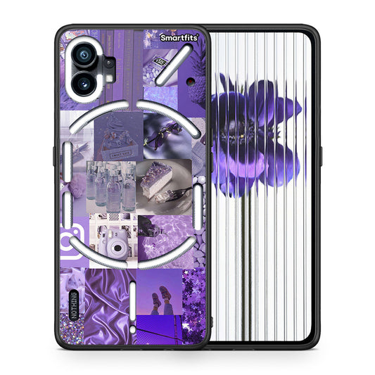 Θήκη Nothing Phone 1 Purple Aesthetic Collage από τη Smartfits με σχέδιο στο πίσω μέρος και μαύρο περίβλημα | Nothing Phone 1 Purple Aesthetic Collage case with colorful back and black bezels