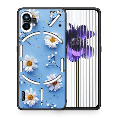 Θήκη Nothing Phone 1 Real Daisies από τη Smartfits με σχέδιο στο πίσω μέρος και μαύρο περίβλημα | Nothing Phone 1 Real Daisies case with colorful back and black bezels