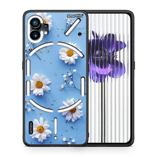 Θήκη Nothing Phone 1 Real Daisies από τη Smartfits με σχέδιο στο πίσω μέρος και μαύρο περίβλημα | Nothing Phone 1 Real Daisies case with colorful back and black bezels