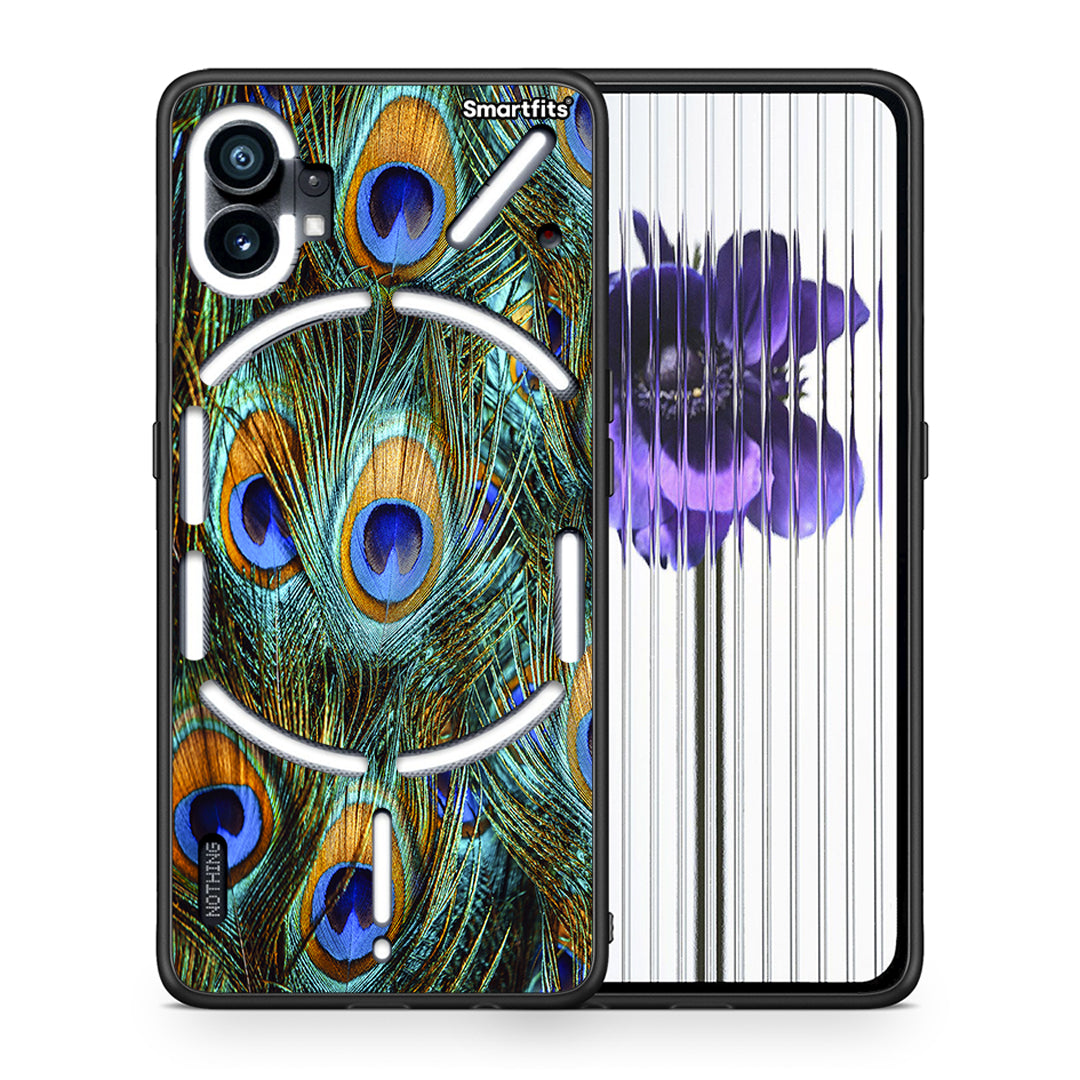 Θήκη Nothing Phone 1 Real Peacock Feathers από τη Smartfits με σχέδιο στο πίσω μέρος και μαύρο περίβλημα | Nothing Phone 1 Real Peacock Feathers case with colorful back and black bezels