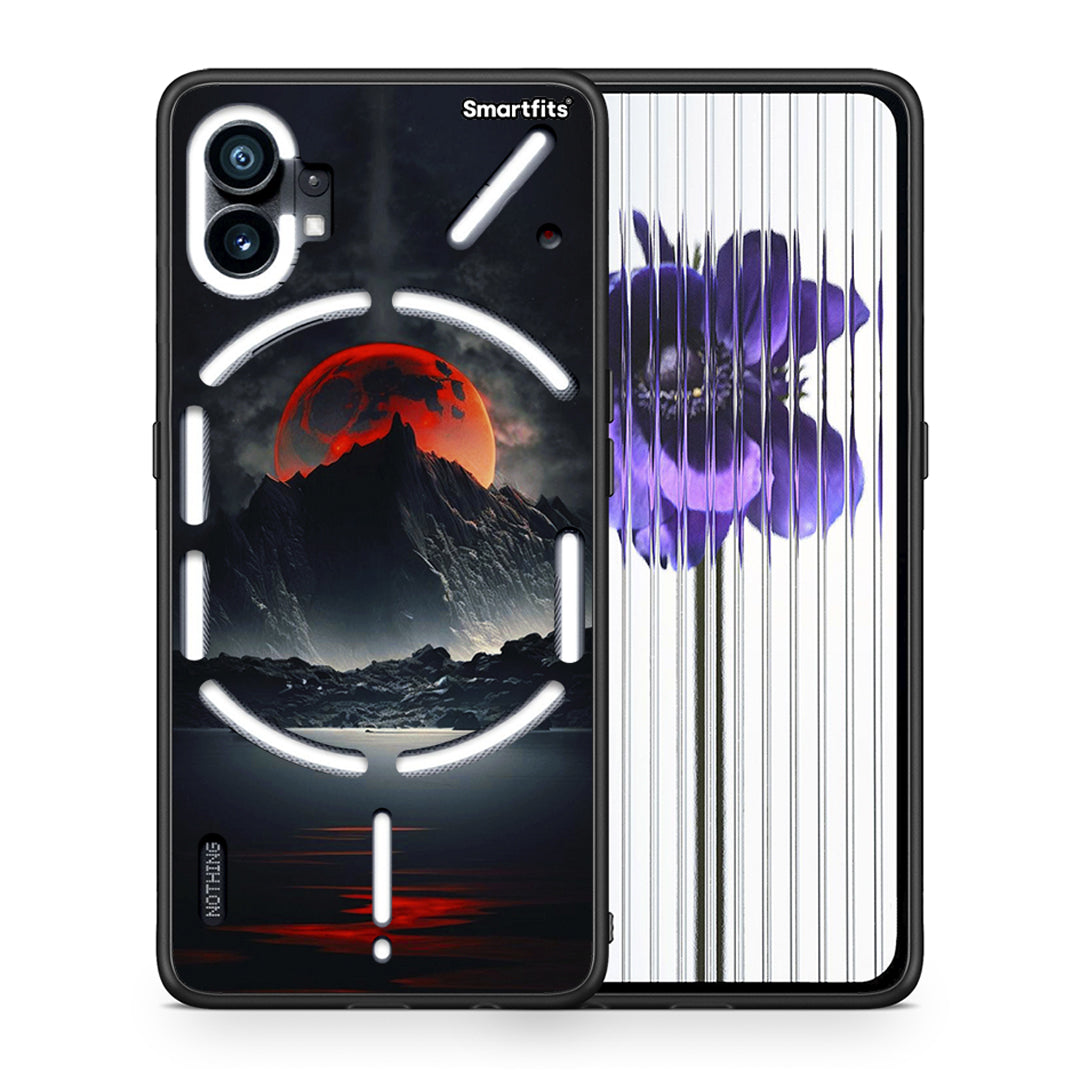 Θήκη Nothing Phone 1 Red Full Moon από τη Smartfits με σχέδιο στο πίσω μέρος και μαύρο περίβλημα | Nothing Phone 1 Red Full Moon case with colorful back and black bezels