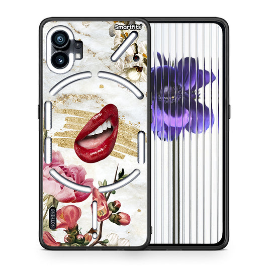 Θήκη Nothing Phone 1 Red Lips από τη Smartfits με σχέδιο στο πίσω μέρος και μαύρο περίβλημα | Nothing Phone 1 Red Lips case with colorful back and black bezels